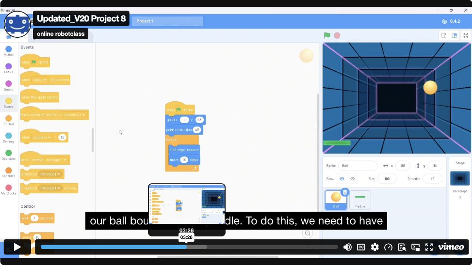 Scratch Fundamental · actual Pong lesson screen